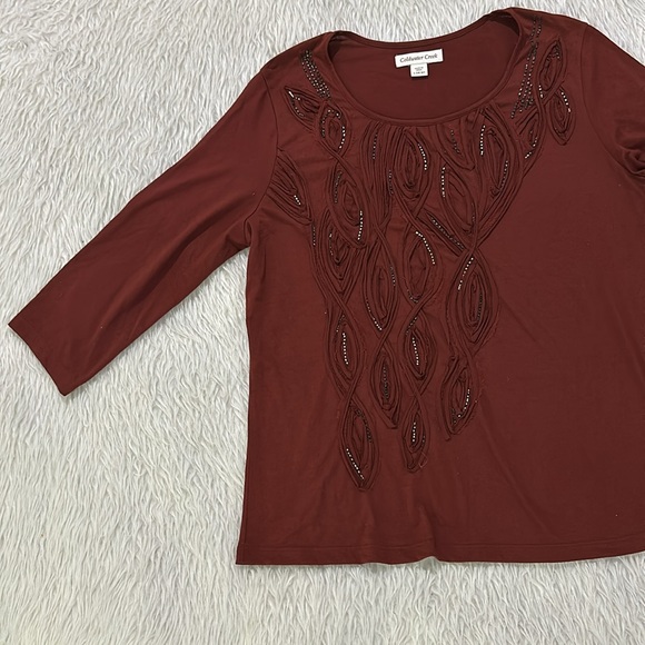 Cold water creek brown beaded embellished long sleeve top size large - Picture 4 of 8